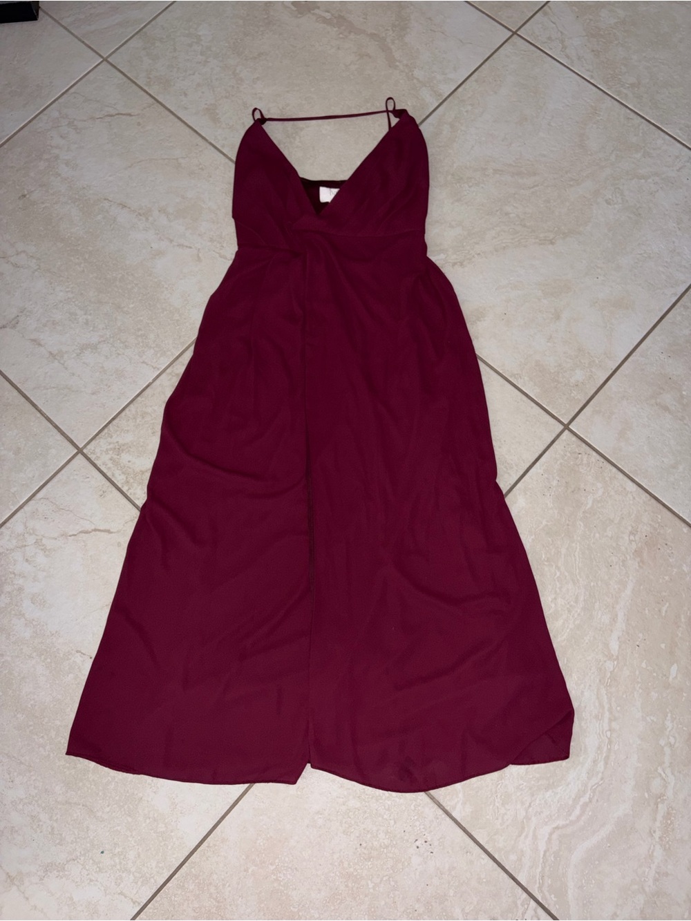David's Bridal Wine Spaghetti Strap V-Neck Maxi Dress